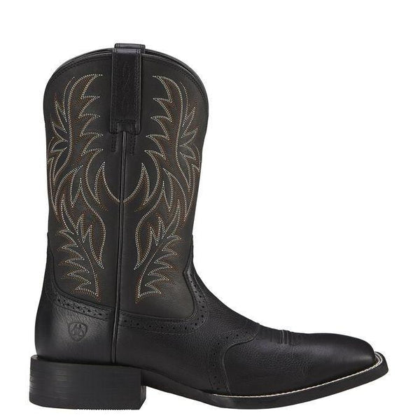 Black cowboy boot with white and light brown embroidery 