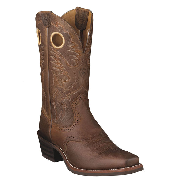 cowboy boot with light brown embroidery and gold pull holes