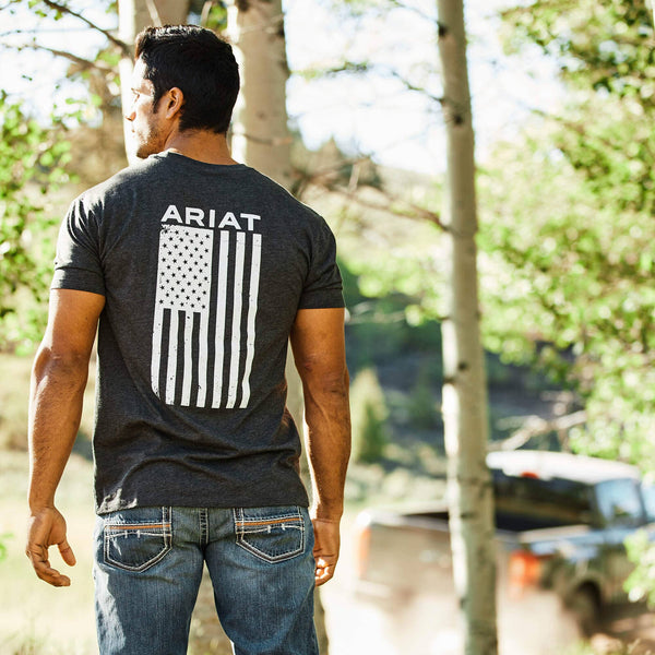 Ariat Men's Freedom Flag Short Sleeve T-Shirt - Grey ME.AP.SHIRT T - SHIRTARIAT INTERNATIONAL INC