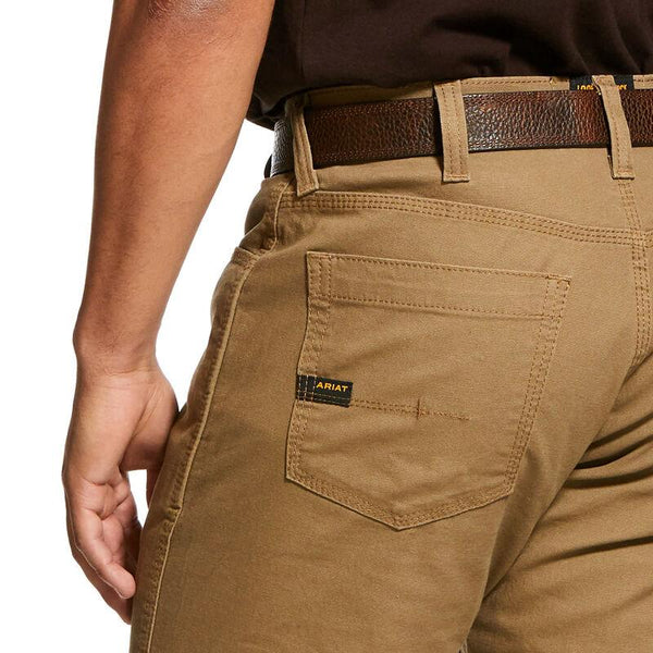 back view man wearing khaki pants and brown shirt 