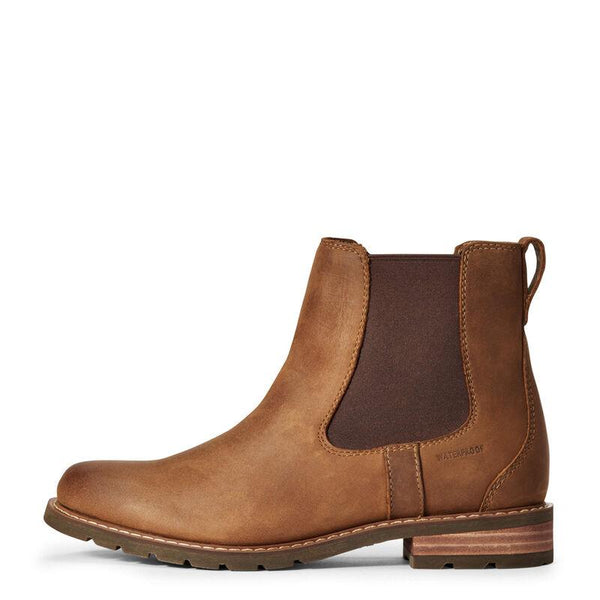 side view of slip on brown boot