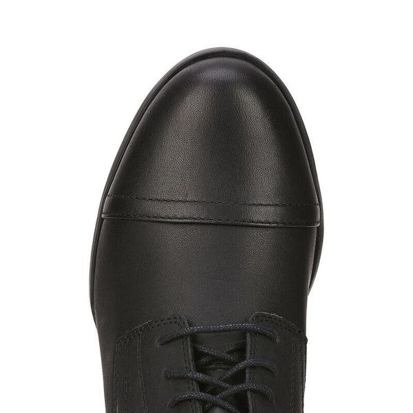 round toe on high top black riding boot with black laces