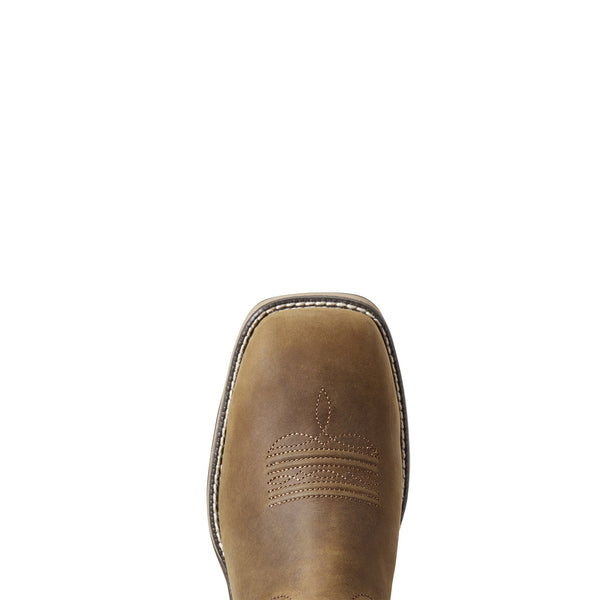 square toe on light brown work boot