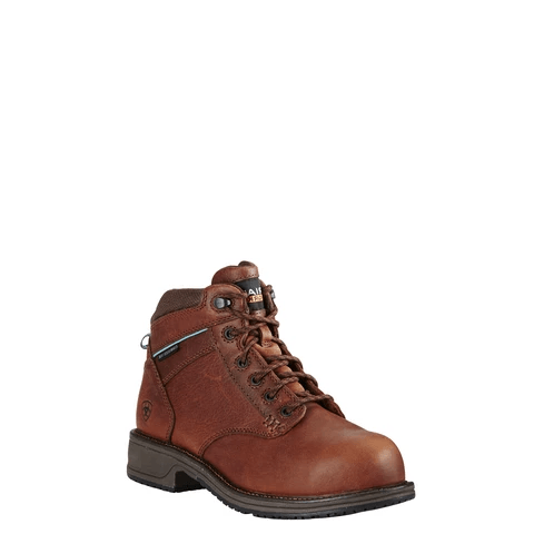 red brown work boot with black sole
