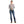 Load image into Gallery viewer, full body view Woman wearing light grey shirt tucked into light blue jeans
