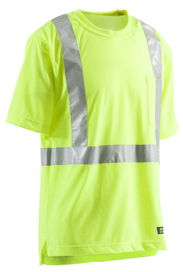 alternative angled view of reflective yellow and silver safety shirt