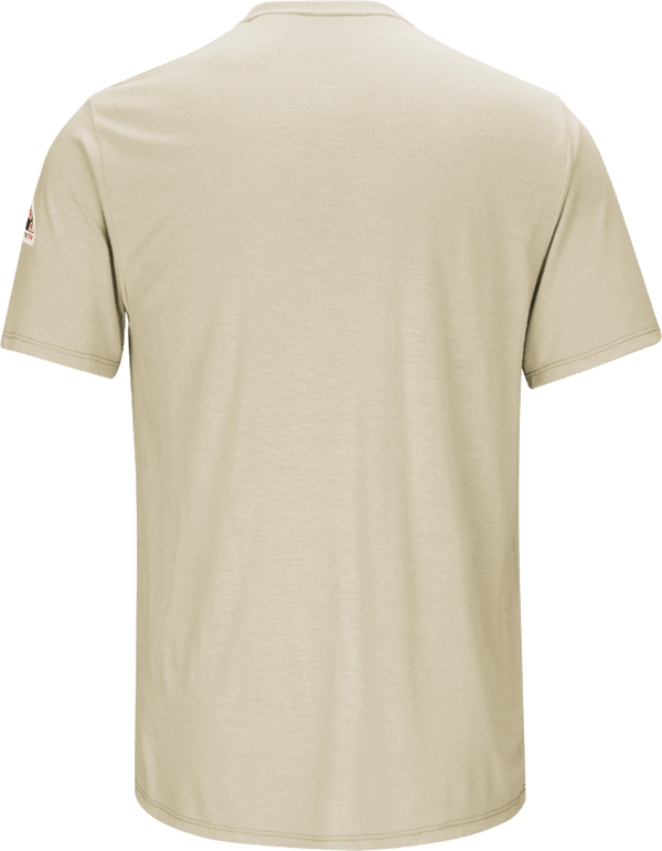 back of all white tshirt with logo on sleeve