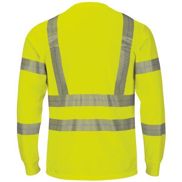 back of long sleeve yellow and silver reflective safety shirt 