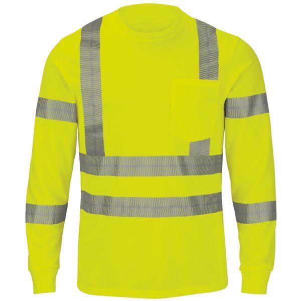 long sleeve yellow and silver reflective safety shirt with chest pocket