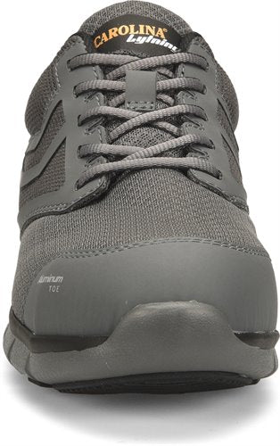 front view of grey mesh and microfiber athletic work shoe with grey laces