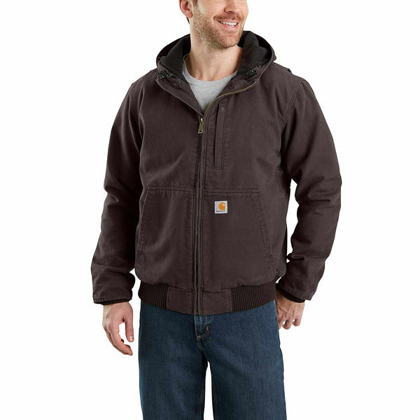 man wearing dark brown insulated jacket