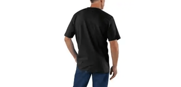 back view of man wearing black t-shirt