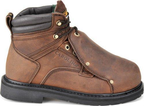 brown work boot with guard over laces and black sole