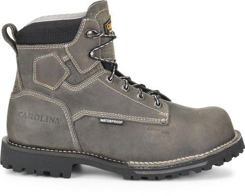 grey mid-rise work boot with black sole