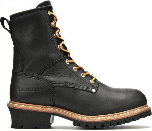 hightop black boot with brown laces and black sole with brown outsole