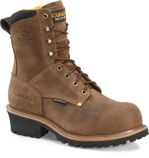 brown hightop work boot with black sole