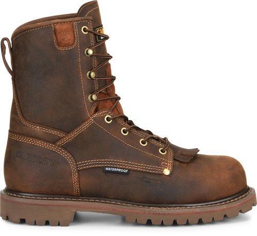hightop dark brown boot with brown sole