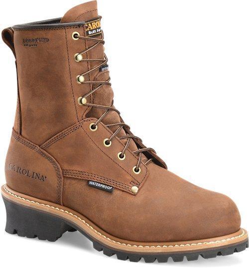 high top brown work boot with dark brown sole and gold eyelets 
