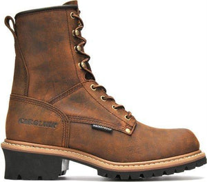 hightop brown boot with high heel and black sole