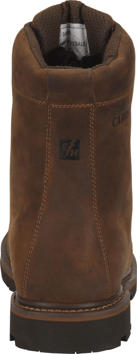 back of hightop tan boot with dark brown sole