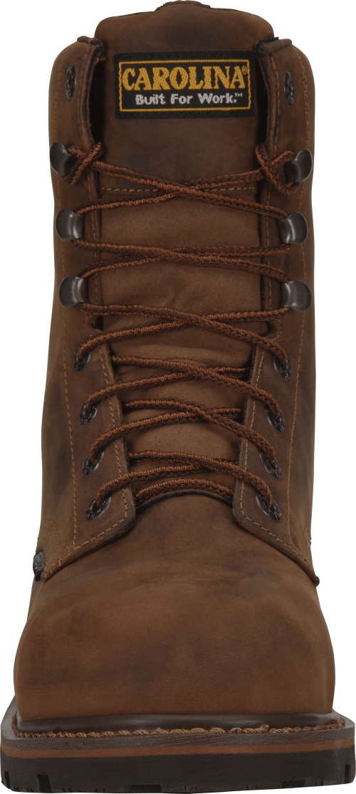 front of hightop tan boot with dark brown sole
