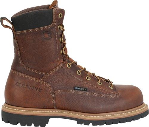 hightop orange-brown work boot with black sole