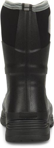 rear view of high top black rubber pull on work boot boot