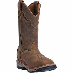 dark brown cowboy style work boot with embroidery