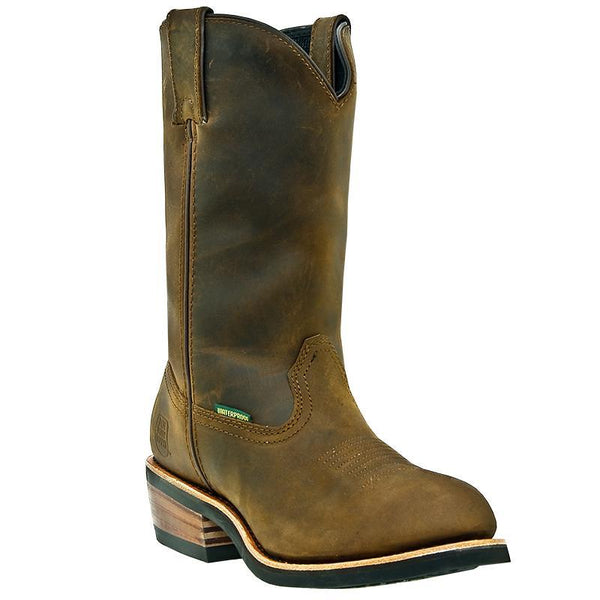 green/brown pull up cowboy style work boot