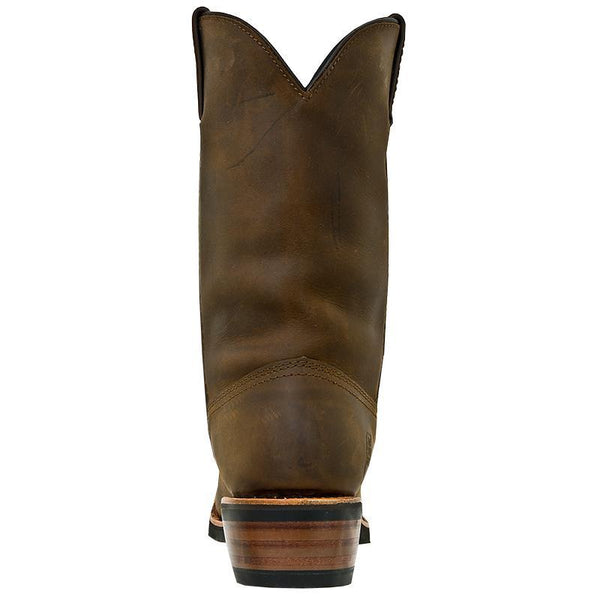 rear view of green/brown pull up cowboy style work boot