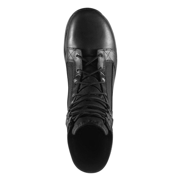 top view of high top black boot with black laces