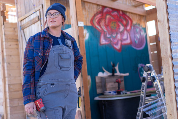 Dovetail Women's Freshley Drop Seat Overalls in Grey Thermal Denim WOMENSINSULATEDBIBSDOVETAIL WORKWEAR