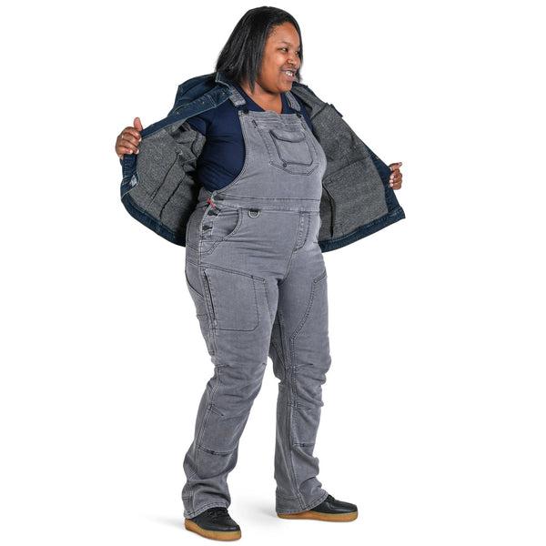 Dovetail Women's Freshley Drop Seat Overalls in Grey Thermal Denim WOMENSINSULATEDBIBSDOVETAIL WORKWEAR