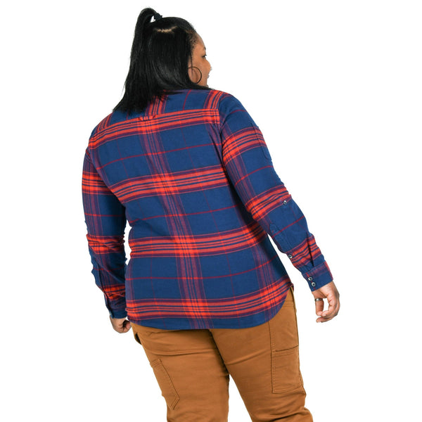 Dovetail Women's Givens Stretch Flannel Work Shirt in Navy and Orange WOMENSWORK FLANNELDOVETAIL WORKWEAR