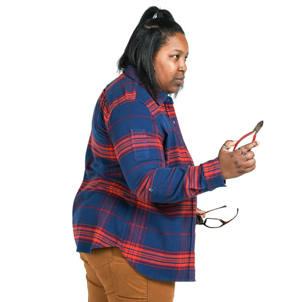 Dovetail Women's Givens Stretch Flannel Work Shirt in Navy and Orange WOMENSWORK FLANNELDOVETAIL WORKWEAR