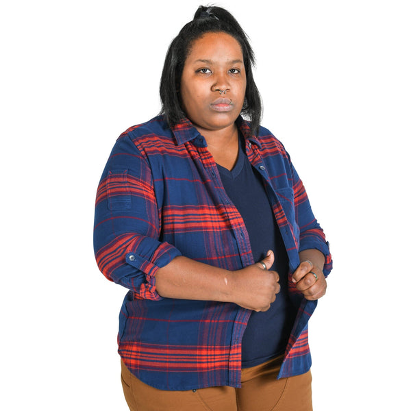 Dovetail Women's Givens Stretch Flannel Work Shirt in Navy and Orange WOMENSWORK FLANNELDOVETAIL WORKWEAR