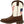 Load image into Gallery viewer, left side view of pull on square toe kids western cowboy boot with dark brown vamp, pull straps, and hem and white shaft with American flag on front and back
