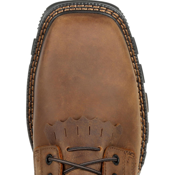 square toe on brown boot with kiltie