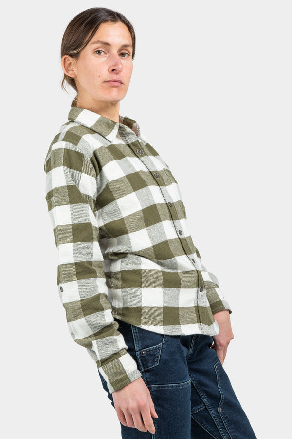 Dovetail Women's Givens Chunky Buffalo Flannel Work Shirt in Green and Cream