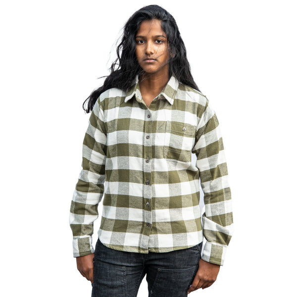 Dovetail Women's Givens Chunky Buffalo Flannel Work Shirt in Green and Cream