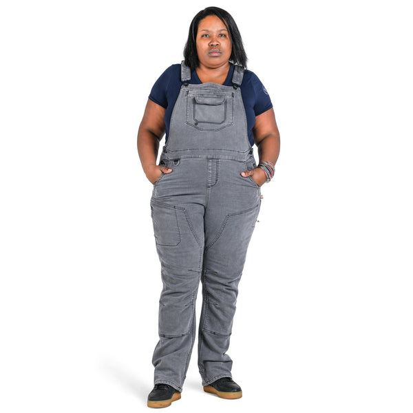 Dovetail Women's Freshley Drop Seat Overalls in Grey Thermal Denim