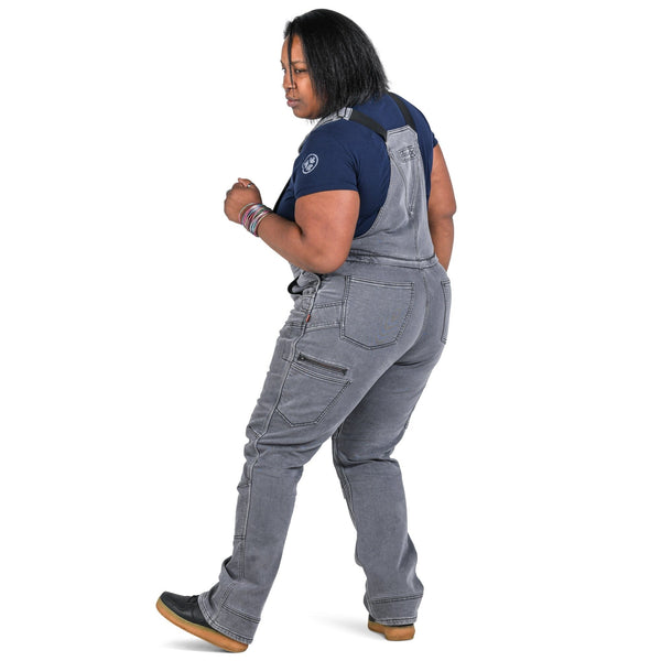 Dovetail Women's Freshley Drop Seat Overalls in Grey Thermal Denim