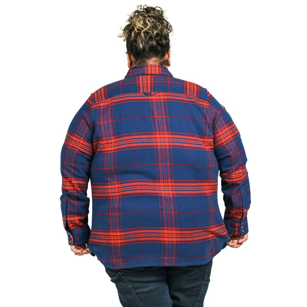 Dovetail Women's Givens Stretch Flannel Work Shirt in Navy and Orange