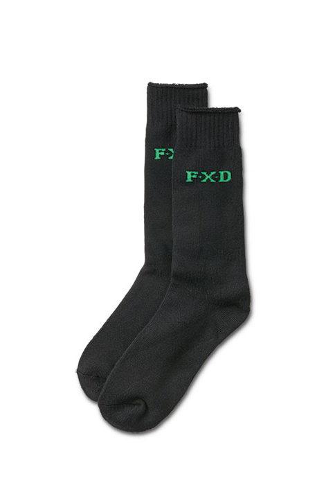 two black long socks with green logos on upper section
