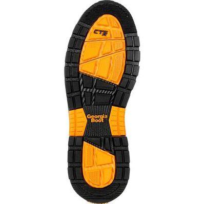 black sole with orange accents on footbed, sides, and heel 