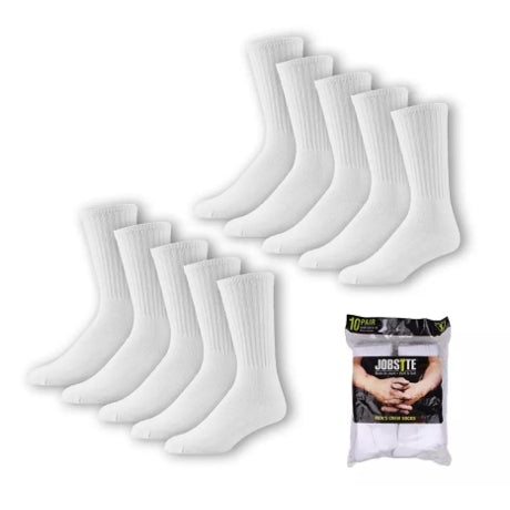 Job Site Men's White Crew Socks 10 pack WORK AP. SOCKS ALL SEASONGOLD MEDAL HOSIERY