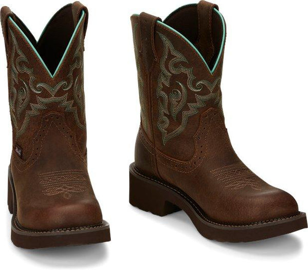 brown cowgirl boots with blue and brown embroidery 