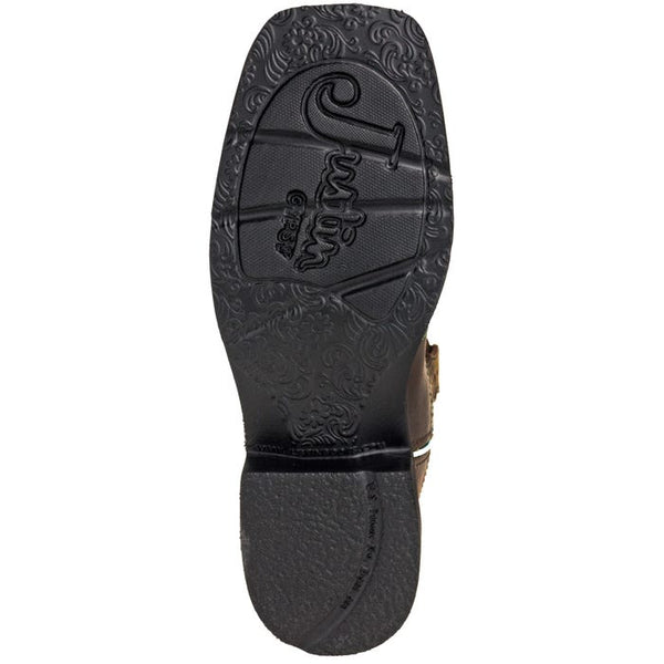 black sole with justin boots logo on footbed