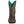 Load image into Gallery viewer, front of brown  cowgirl boot with turquoise line down side, embroidery,  and inside boot with square toe
