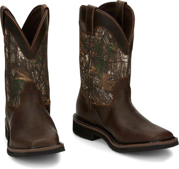 cowboy boot with camo shaft and brown vamp